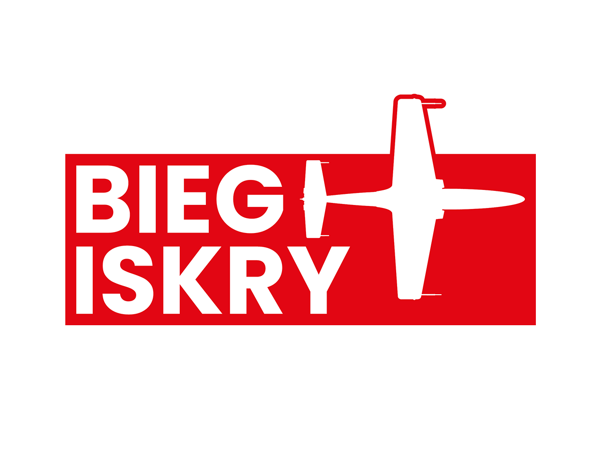 Bieg Iskry – logotyp biegu na lotnisku w Mielcu