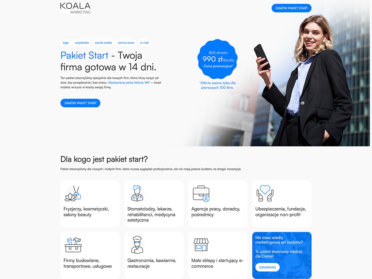 Pakiet Start Koala Marketing – landing page